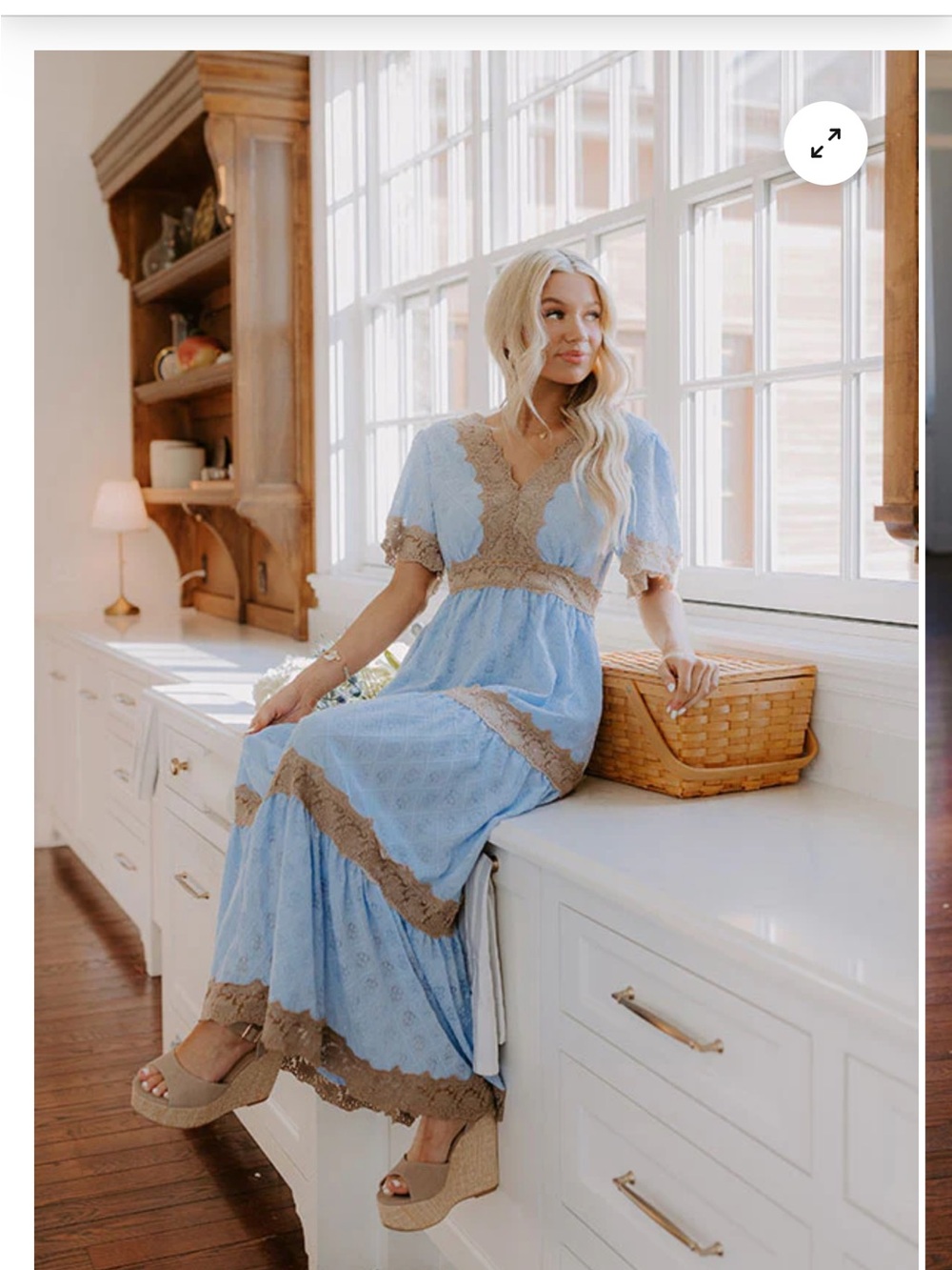 DAVI & DANI Powder Blue Maxi Dress with Tan Lace Trim - Picture 2 of 3